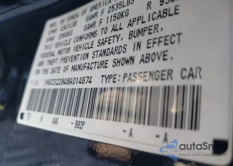 2008 Honda Accord 3.5 Ex-L z USA, uszkodzony, nr VIN 1HGCS22848A014674